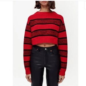 RE/DONE Cropped Striped sweater Red Black ribbed knit wool $395 M